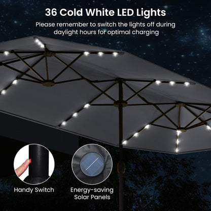 13FT Double-Sided Patio Umbrella, Solar Lights, Gray Outdoor Umbrellas at Gallery Canada