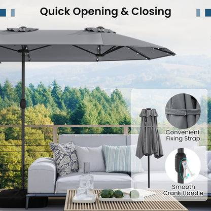 13FT Double-Sided Patio Umbrella, Solar Lights, Gray Outdoor Umbrellas at Gallery Canada