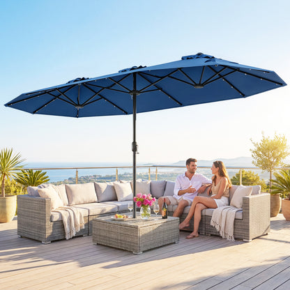 13FT Double-Sided Patio Umbrella With Solar Lights, Navy Outdoor Umbrellas at Gallery Canada