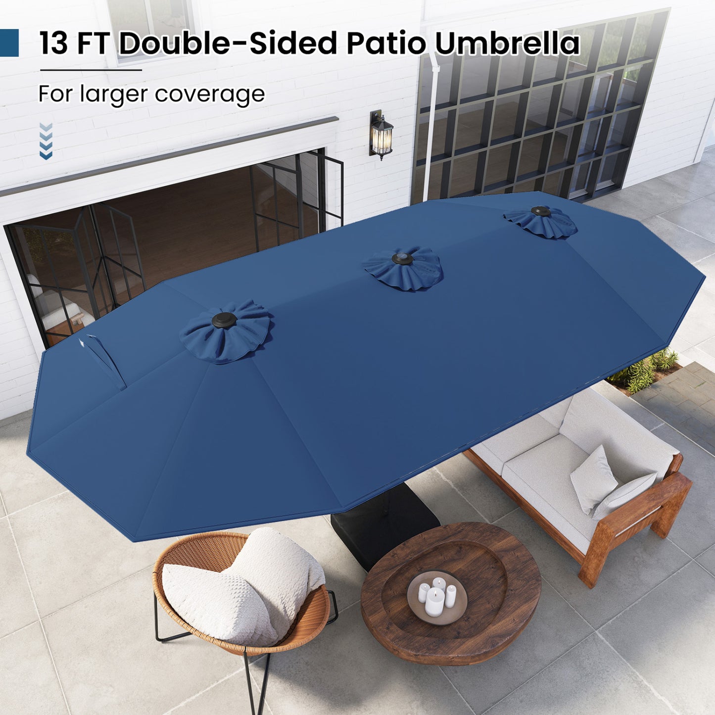13FT Double-Sided Patio Umbrella With Solar Lights, Navy Outdoor Umbrellas at Gallery Canada