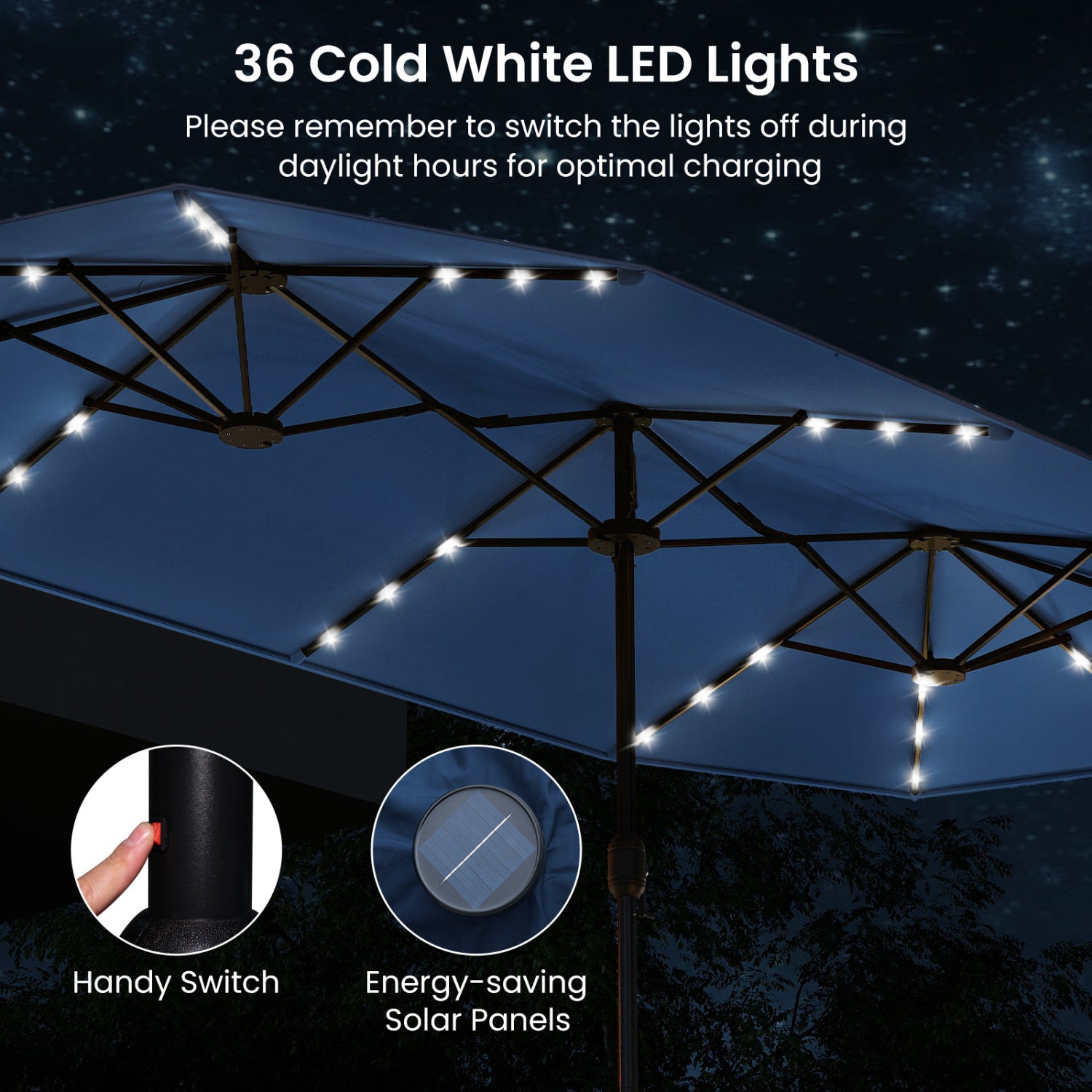 13FT Double-Sided Patio Umbrella With Solar Lights, Navy Outdoor Umbrellas at Gallery Canada
