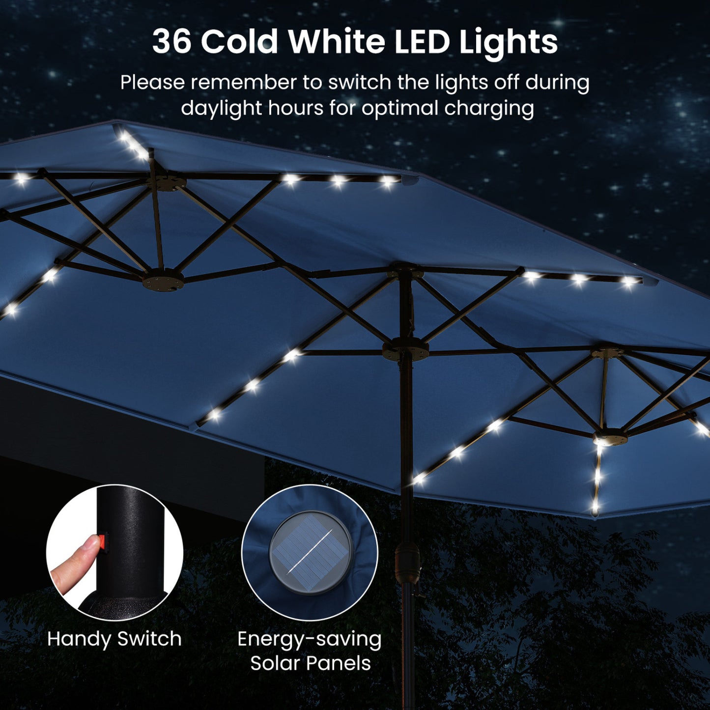 13FT Double-Sided Patio Umbrella With Solar Lights, Navy Outdoor Umbrellas at Gallery Canada