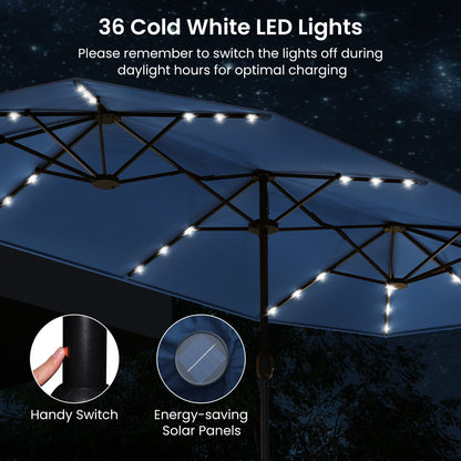 13FT Double-Sided Patio Umbrella With Solar Lights, Navy Outdoor Umbrellas at Gallery Canada