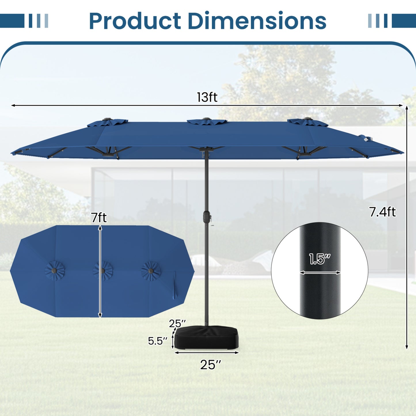 13FT Double-Sided Patio Umbrella With Solar Lights, Navy Outdoor Umbrellas at Gallery Canada