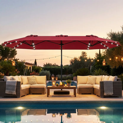 13FT Double-Sided Patio Umbrella With Solar Lights, Red Outdoor Umbrellas at Gallery Canada