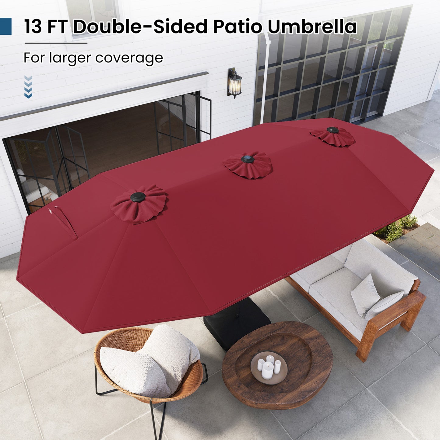 13FT Double-Sided Patio Umbrella With Solar Lights, Red Outdoor Umbrellas at Gallery Canada
