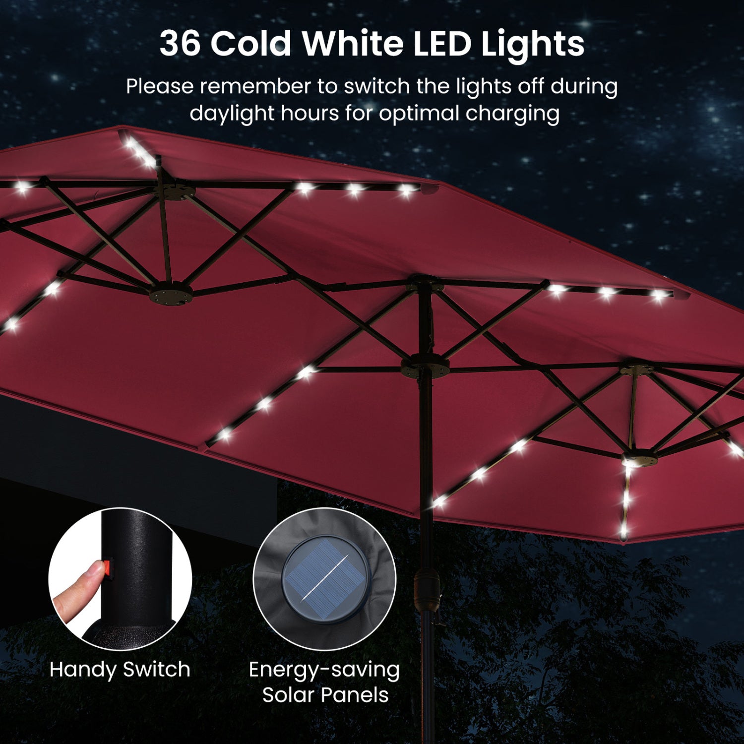 13FT Double-Sided Patio Umbrella With Solar Lights, Red Outdoor Umbrellas at Gallery Canada