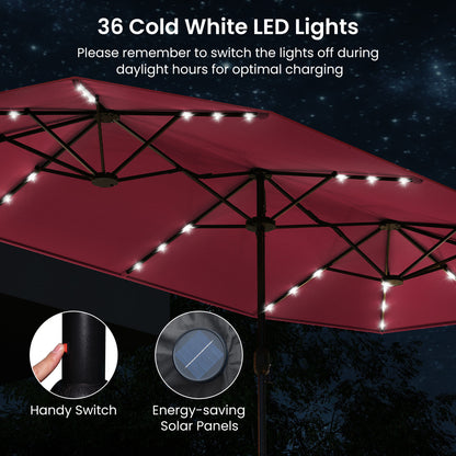 13FT Double-Sided Patio Umbrella With Solar Lights, Red Outdoor Umbrellas at Gallery Canada