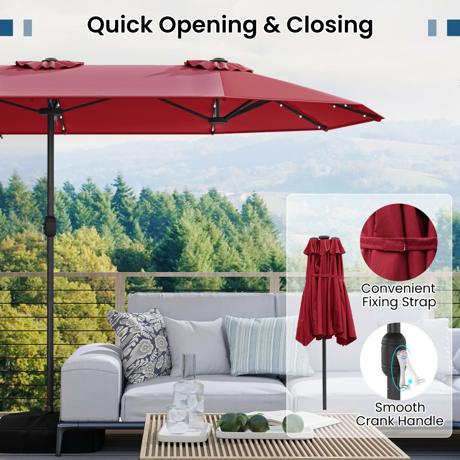 13FT Double-Sided Patio Umbrella With Solar Lights, Red Outdoor Umbrellas at Gallery Canada