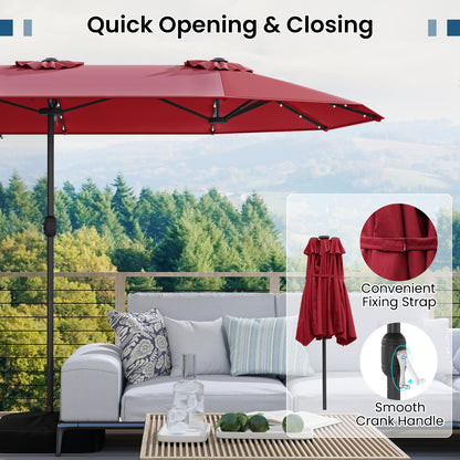 13FT Double-Sided Patio Umbrella With Solar Lights, Red Outdoor Umbrellas at Gallery Canada