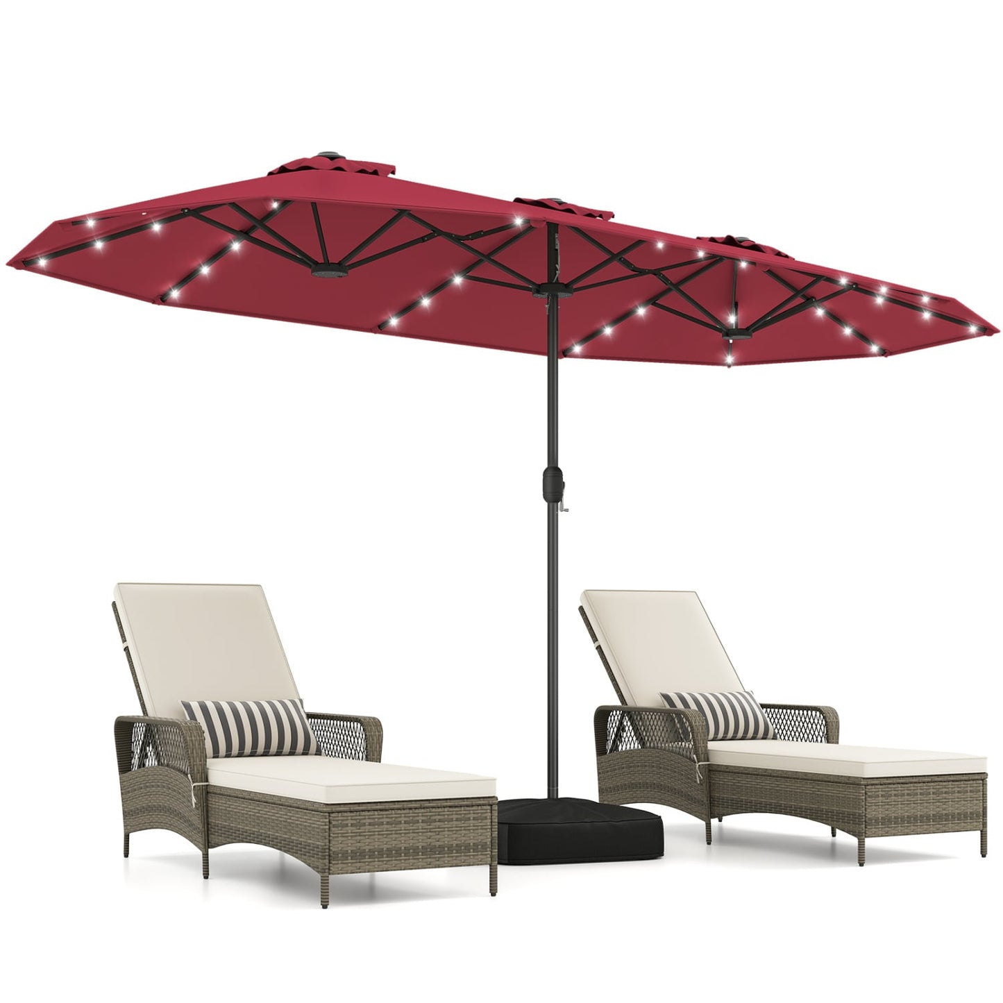 13FT Double-Sided Patio Umbrella With Solar Lights, Red Outdoor Umbrellas Red at Gallery Canada