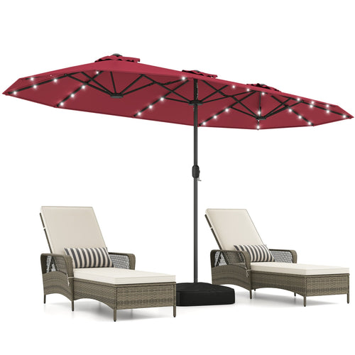13FT Double-Sided Patio Umbrella With Solar Lights, Red