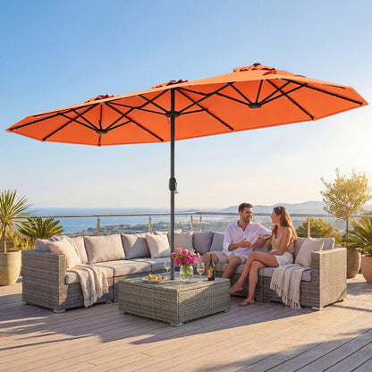 13FT Double-Sided Patio Umbrella With Solar Lights, Orange Outdoor Umbrellas at Gallery Canada