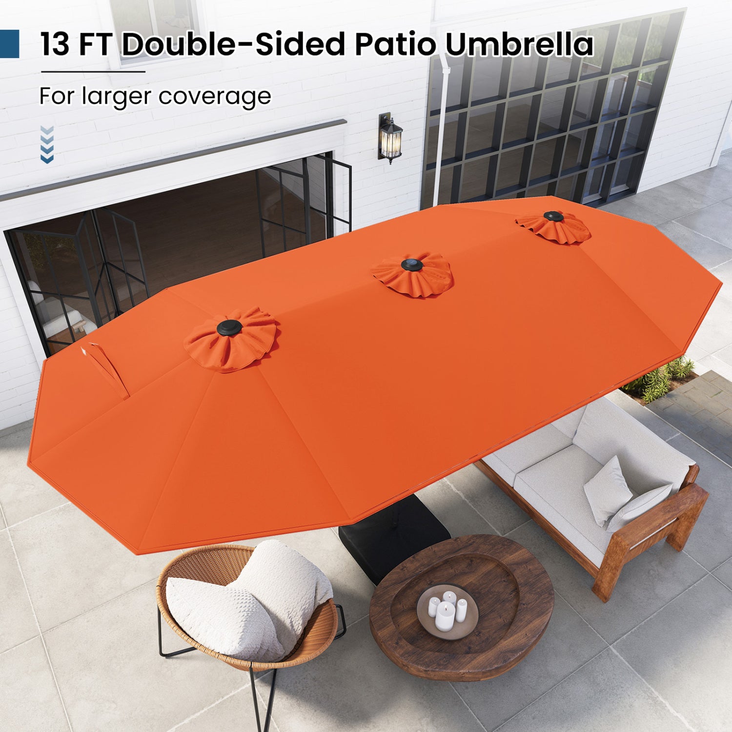 13FT Double-Sided Patio Umbrella With Solar Lights, Orange Outdoor Umbrellas at Gallery Canada