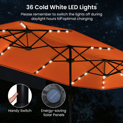 13FT Double-Sided Patio Umbrella With Solar Lights, Orange Outdoor Umbrellas at Gallery Canada
