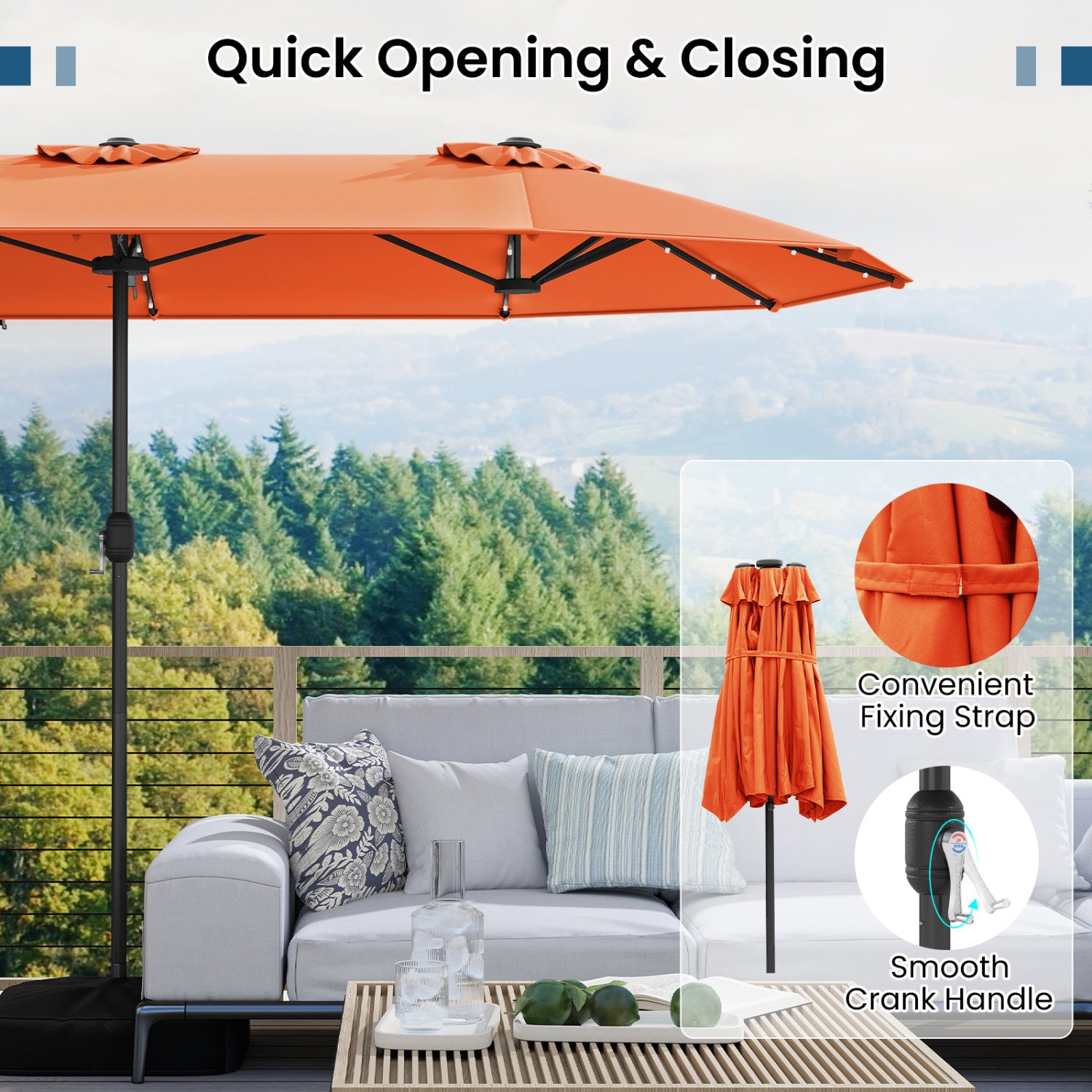 13FT Double-Sided Patio Umbrella With Solar Lights, Orange Outdoor Umbrellas at Gallery Canada