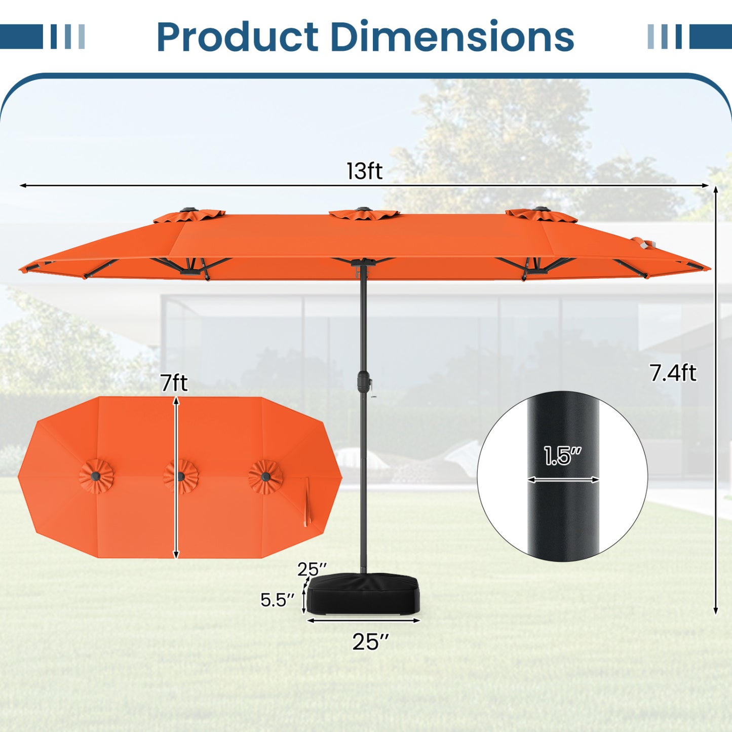 13FT Double-Sided Patio Umbrella With Solar Lights, Orange Outdoor Umbrellas at Gallery Canada