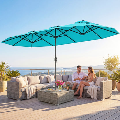 13FT Double-Sided Patio Umbrella, Solar Lights, Turquoise Outdoor Umbrellas at Gallery Canada