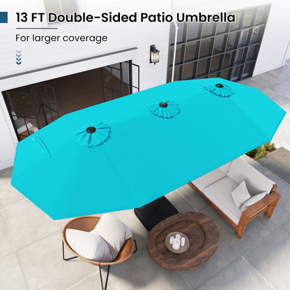 13FT Double-Sided Patio Umbrella, Solar Lights, Turquoise Outdoor Umbrellas at Gallery Canada