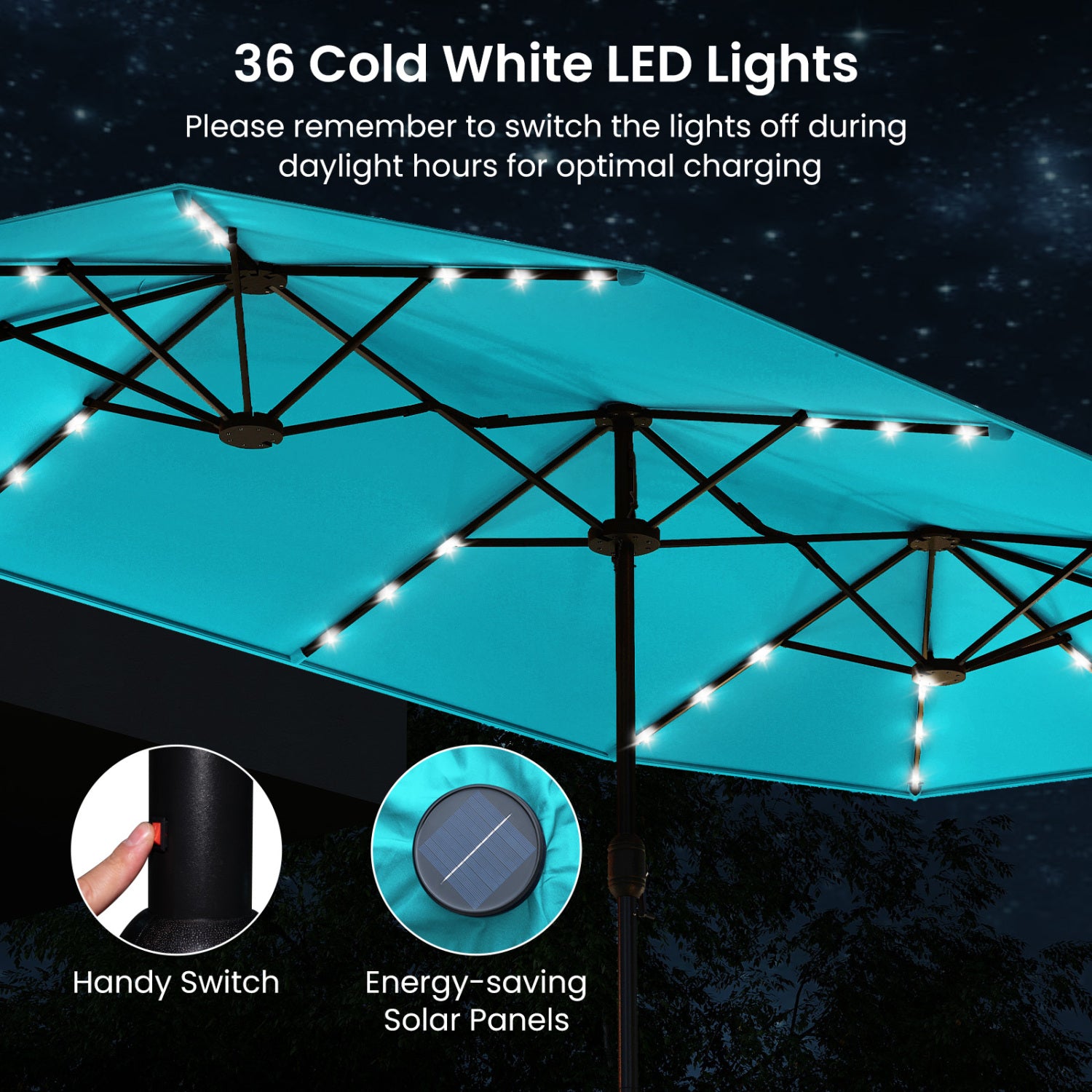 13FT Double-Sided Patio Umbrella, Solar Lights, Turquoise Outdoor Umbrellas at Gallery Canada