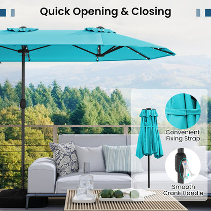 13FT Double-Sided Patio Umbrella, Solar Lights, Turquoise Outdoor Umbrellas at Gallery Canada