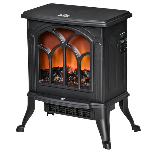 Electric Fireplace Heater, Freestanding Stove, Realistic Flame, Overheat Protection, 750W/1500W, Black