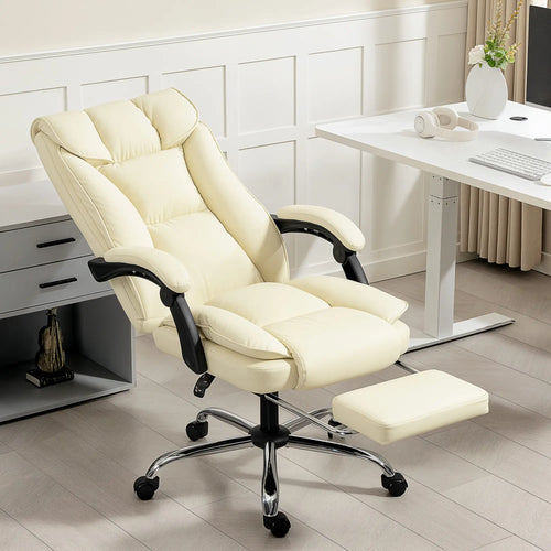 Executive Office Chair, Ergonomic Desk Chair with Footrest, Swivel Recliner, Beige