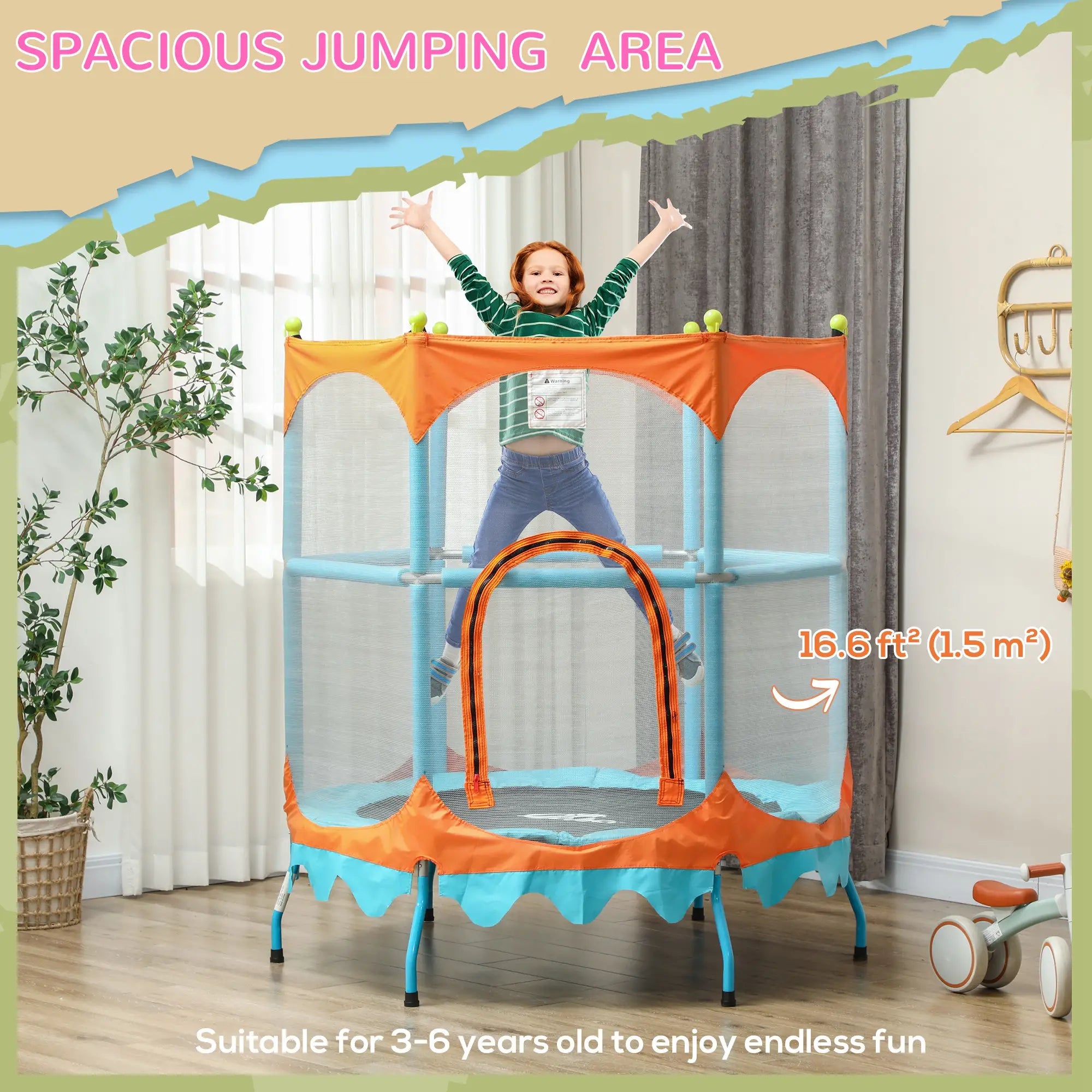 Kids Trampoline, 4.6FT with Handlebar, Safety Net, Blue Trampolines at Gallery Canada