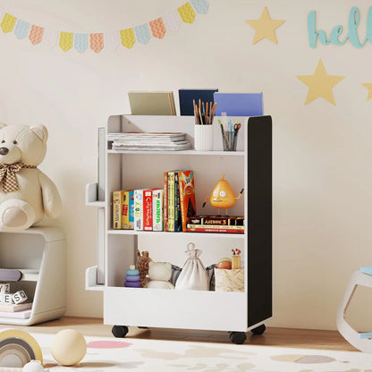 Kids Bookshelf with Wheels, Blackboard, 3-8 Years