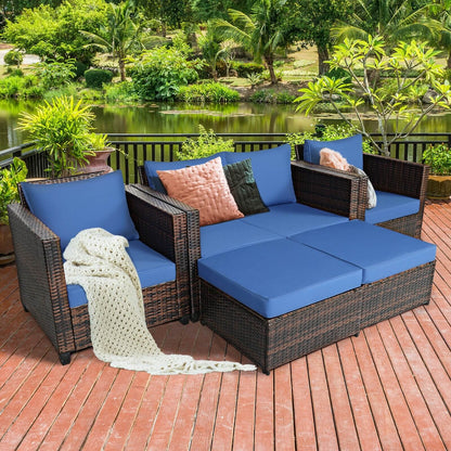 5 Piece Patio Cushioned Rattan Furniture Set, Navy Outdoor Sectionals at Gallery Canada