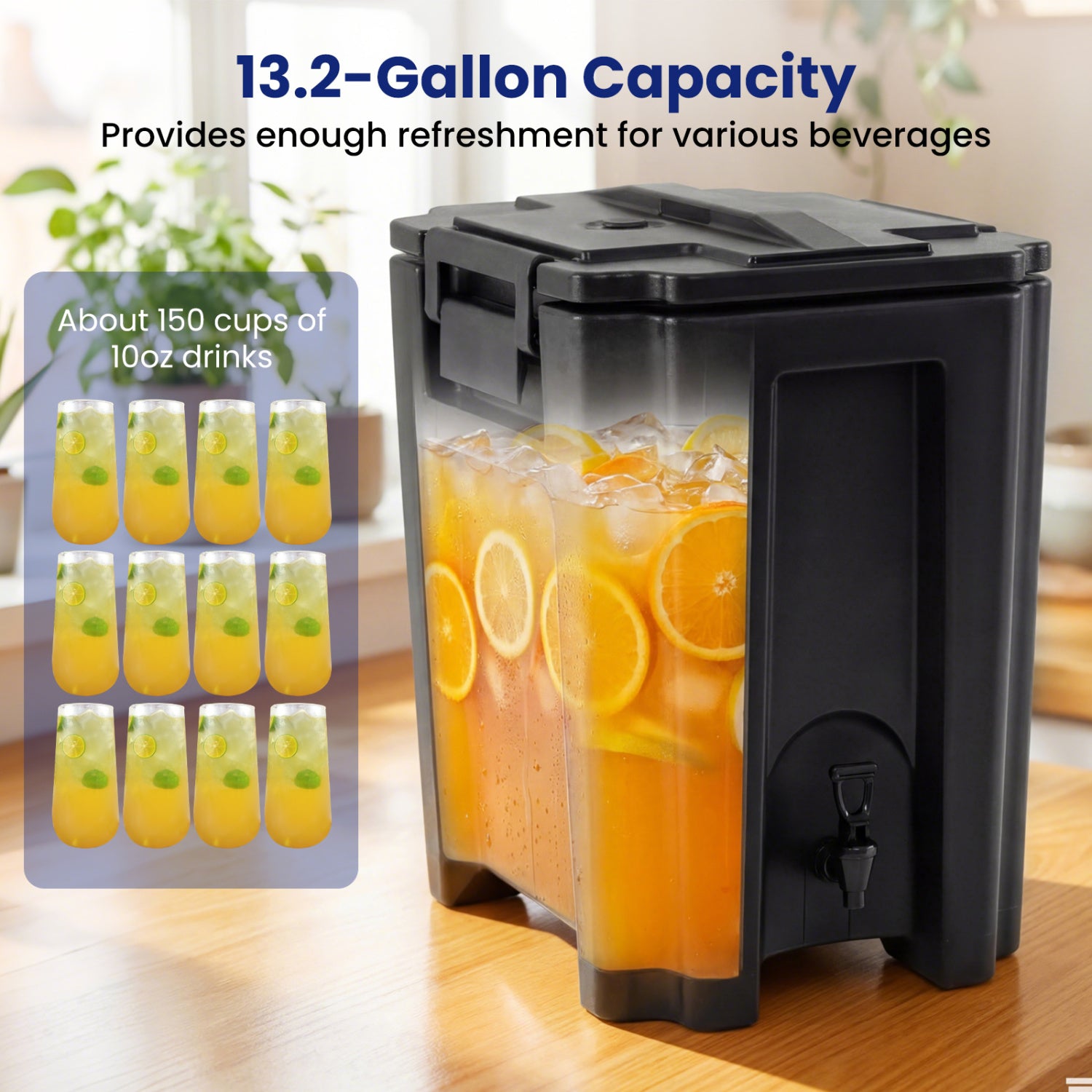 13.2 Gal Insulated Beverage Dispenser, Commercial, Two-Stage Faucet, Black Water Dispensers at Gallery Canada