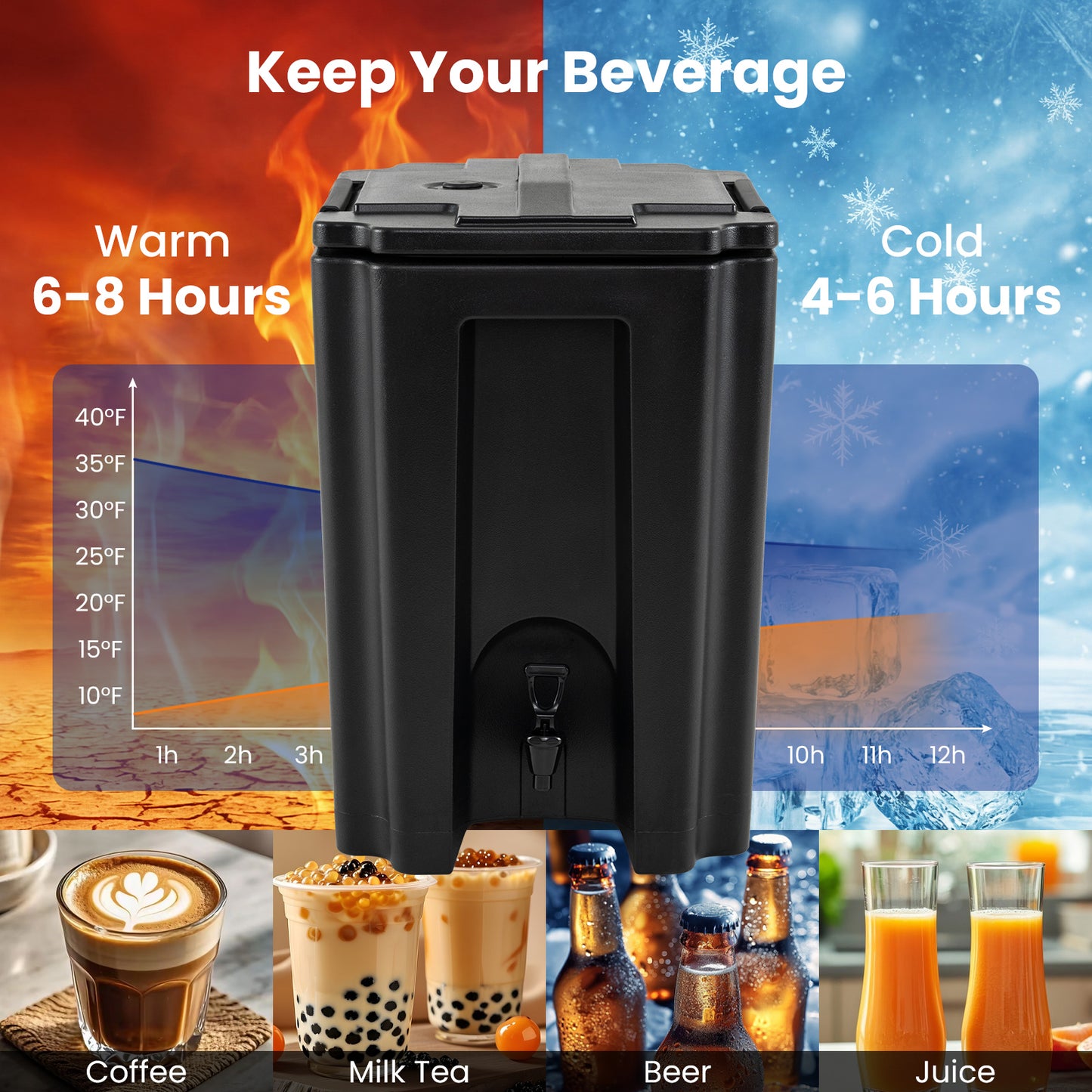 13.2 Gal Insulated Beverage Dispenser, Two-Stage Faucet, Black Water Dispensers at Gallery Canada