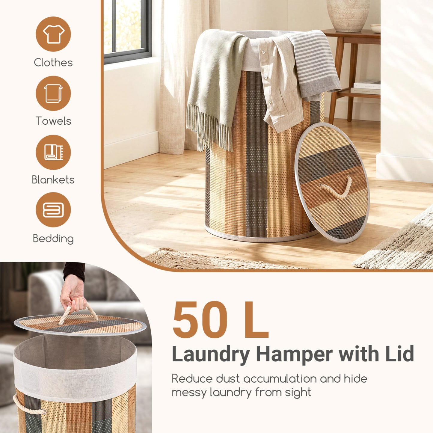 13.2 Gal Laundry Hamper with Removable and Machine-Washable Liner, Multicolor Laundry Baskets at Gallery Canada