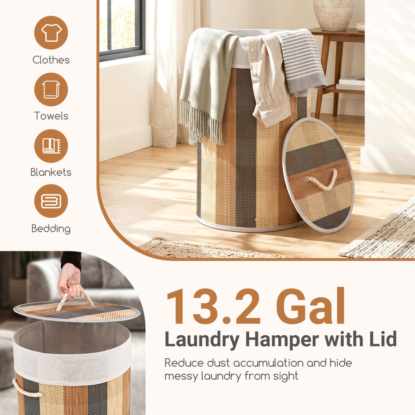 13.2 Gal Laundry Hamper with Removable and Machine-Washable Liner, Multicolor Laundry Baskets at Gallery Canada