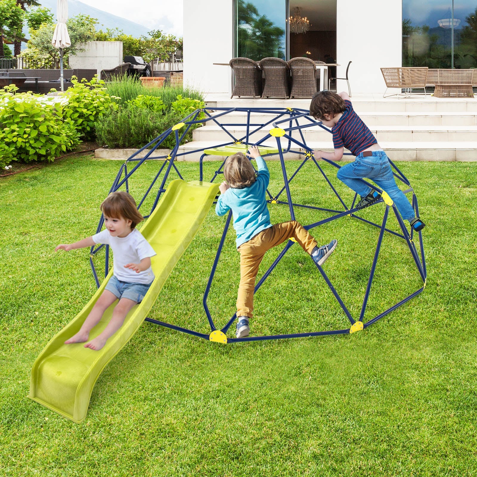13.3 FT Geometric Dome Climber, With Slide And Platforms, Multicolor Climbers & Slides at Gallery Canada