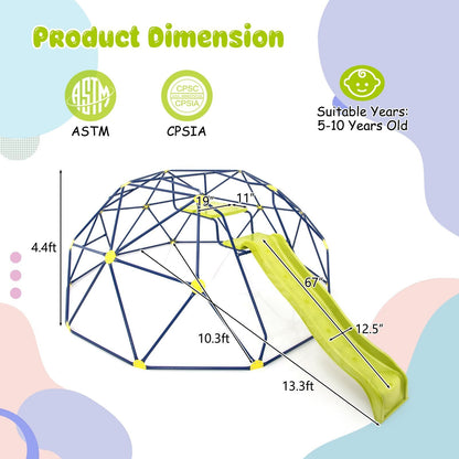 13.3 FT Geometric Dome Climber, With Slide And Platforms, Multicolor Climbers & Slides at Gallery Canada