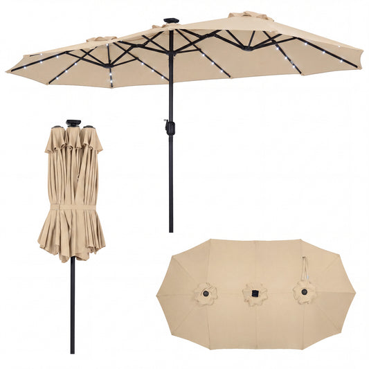 13 FT Large Rectangle Patio Umbrella, 36 LED Lights, Beige Outdoor Umbrellas Beige at Gallery Canada