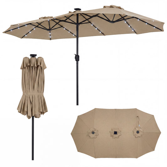 13 FT Double-Sided Patio Umbrella, 36 LED Lights, Tan Outdoor Umbrellas Tan at Gallery Canada