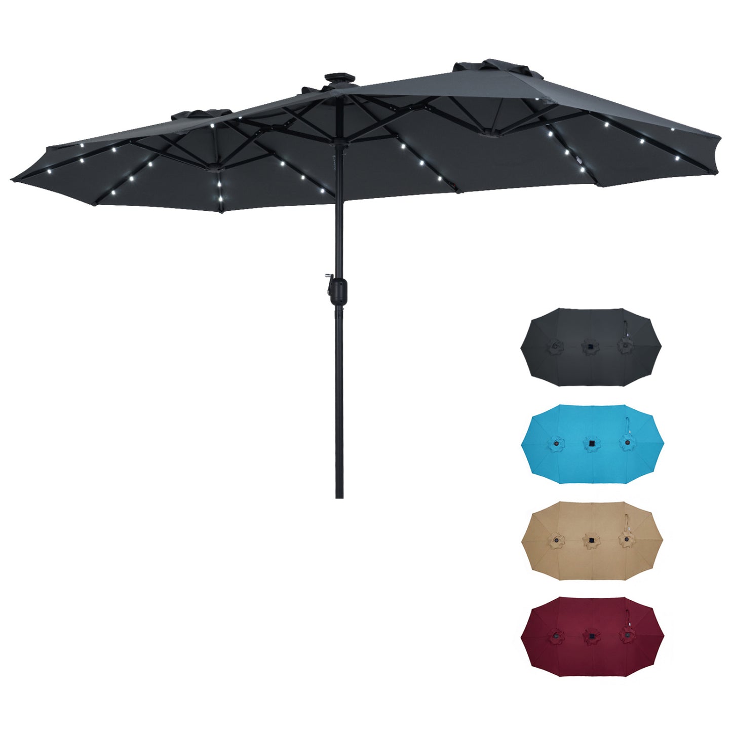 13 FT Double-Sided Patio Umbrella, 36 LED Lights, Gray Outdoor Umbrellas at Gallery Canada
