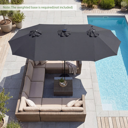13 FT Double-Sided Patio Umbrella, 36 LED Lights, Gray Outdoor Umbrellas Gray at Gallery Canada