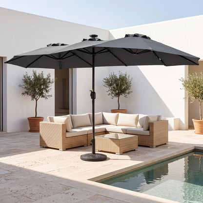 13 FT Double-Sided Patio Umbrella, 36 LED Lights, Gray Outdoor Umbrellas at Gallery Canada