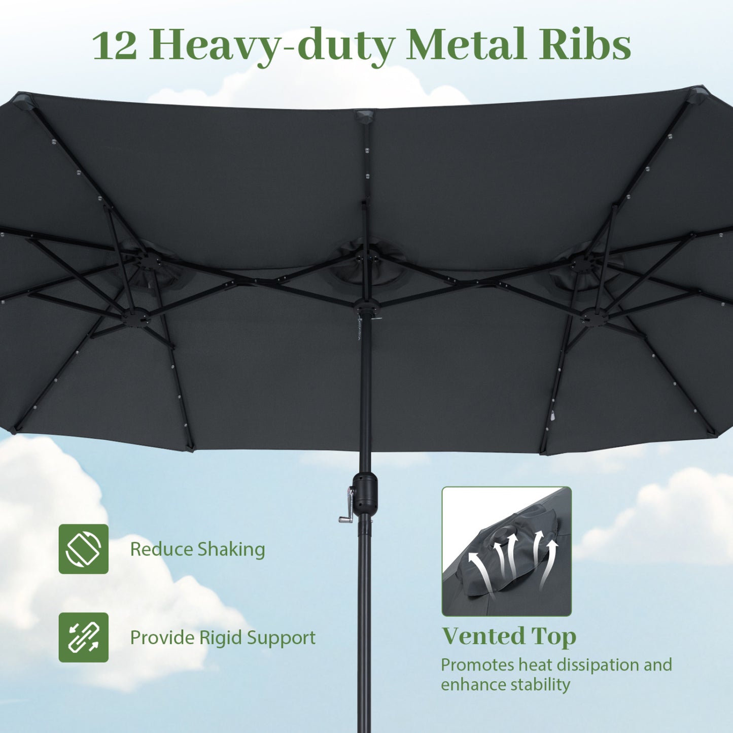 13 FT Double-Sided Patio Umbrella, 36 LED Lights, Gray Outdoor Umbrellas at Gallery Canada