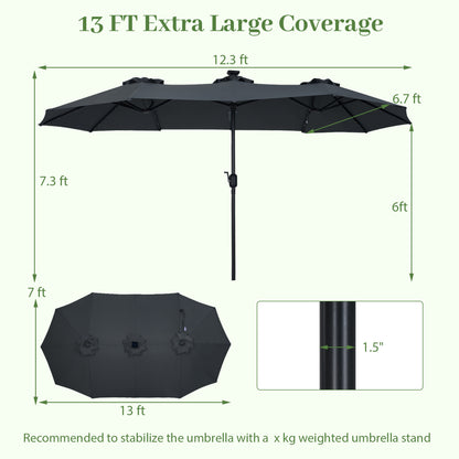 13 FT Double-Sided Patio Umbrella, 36 LED Lights, Gray Outdoor Umbrellas at Gallery Canada