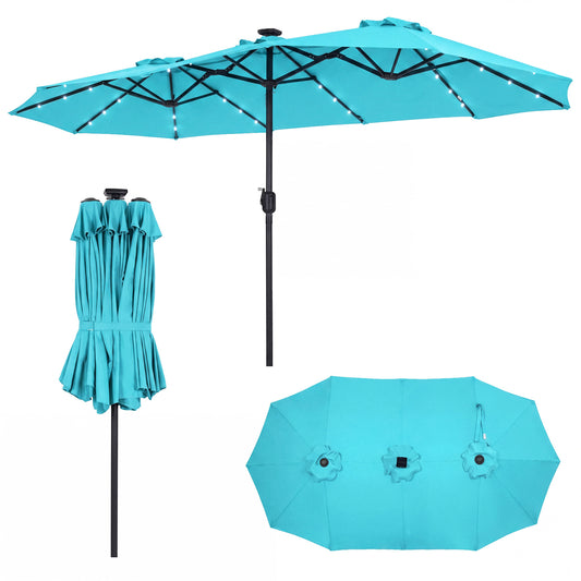 13 FT Rectangle Patio Umbrella, 36 LED Lights, Turquoise Outdoor Umbrellas Turquoise at Gallery Canada