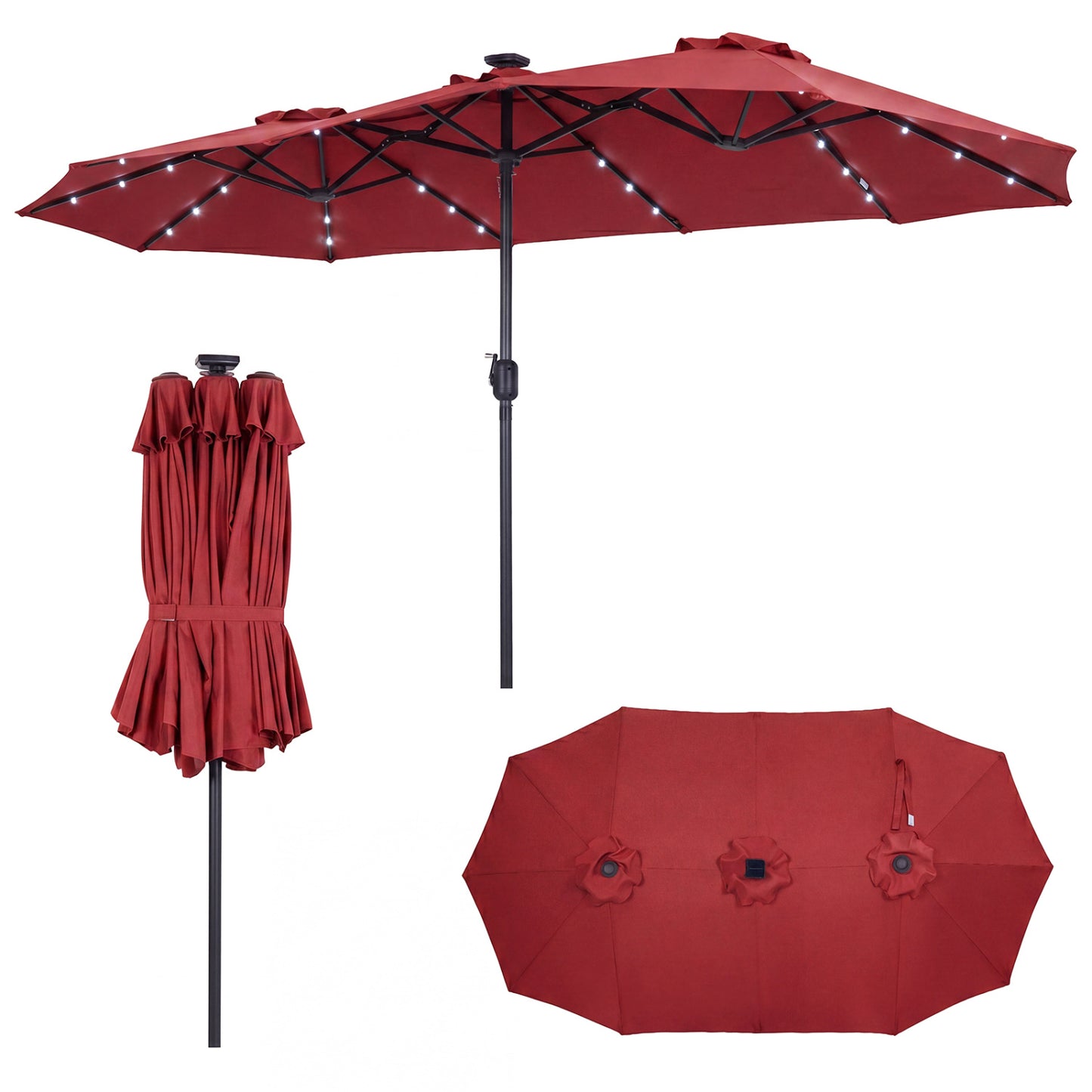 13 FT Double Sided Patio Umbrella, 36 LED Lights, Wine Outdoor Umbrellas Wine at Gallery Canada