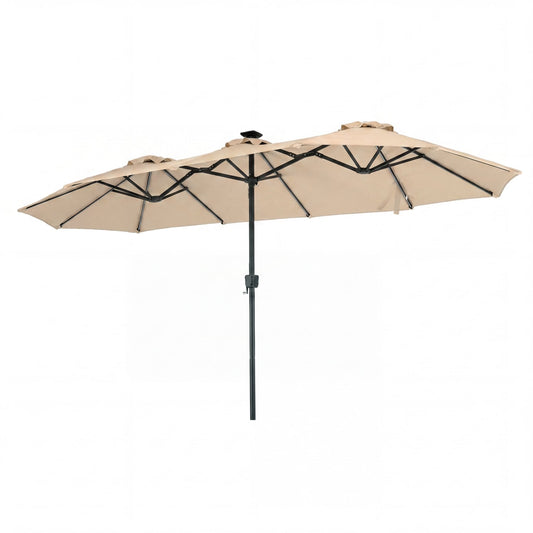 13 FT Double-Sided Patio Umbrella with Solar LED Lights, Beige Outdoor Umbrellas Beige at Gallery Canada