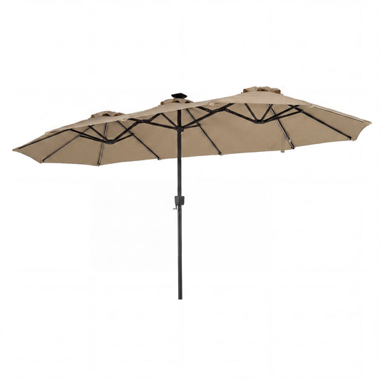 13 FT Double-Sided Patio Umbrella with Color-Changing Flowing Solar LED Lights, Brown Outdoor Umbrellas Brown at Gallery Canada