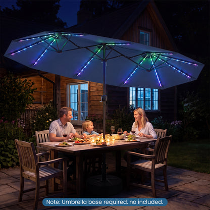 13 FT Double-Sided Patio Umbrella, Solar LED Lights, Navy Outdoor Umbrellas at Gallery Canada