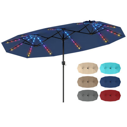 13 FT Double-Sided Patio Umbrella, Solar LED Lights, Navy Outdoor Umbrellas Navy at Gallery Canada