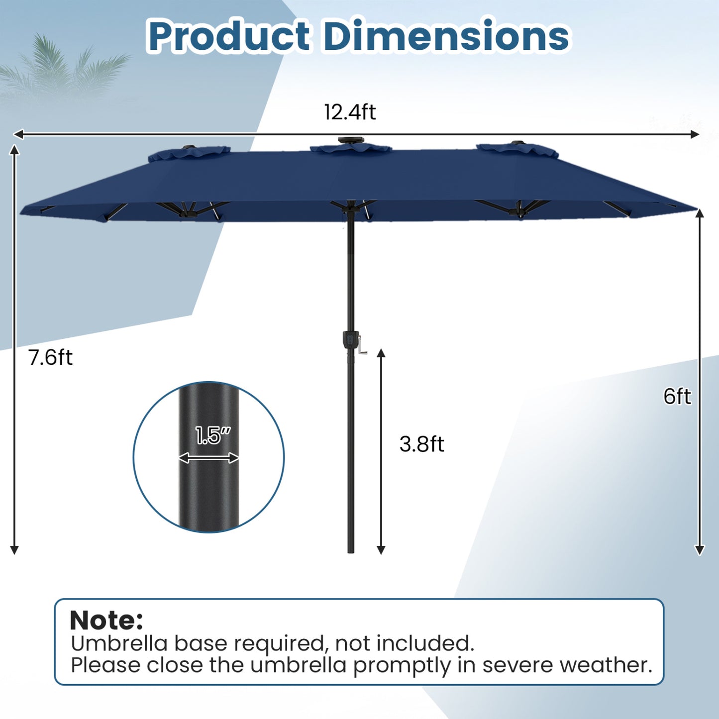 13 FT Double-Sided Patio Umbrella, Solar LED Lights, Navy Outdoor Umbrellas at Gallery Canada